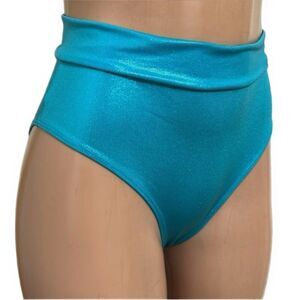 NWOT LUX LA Metallic Turquoise Boue High Waisted Bikini Bottom Size Medium